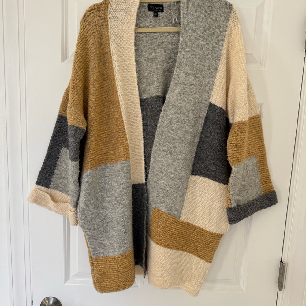 Topshop Patchwork Oversize Open Cardigan Grey Mul… - image 2
